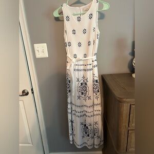 LOFT White and Blue Sleeveless Maxi Sundress